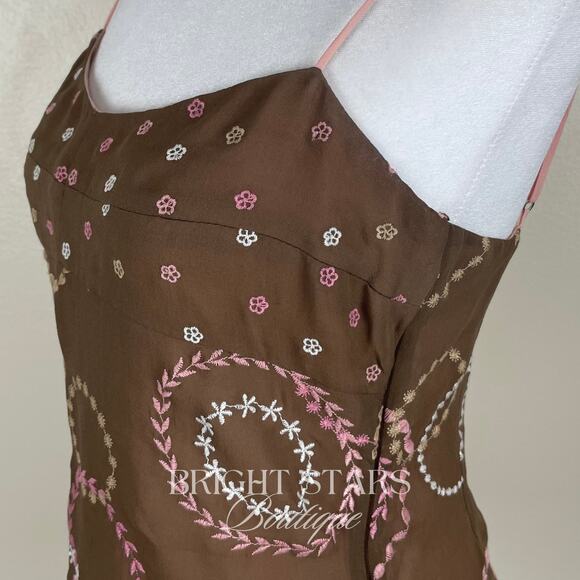 Rare Silk Top Brown Pink Embroidered ASO Friends Rachel Green Y2K Vintage - Picture 9 of 10
